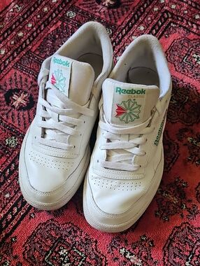 Reebok White Sneakers with Green and Red Logo Accents